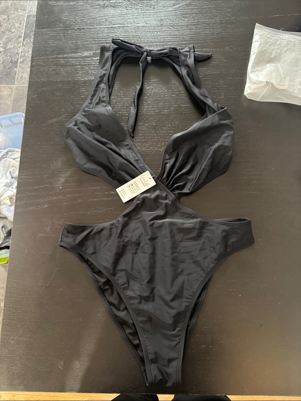 Cupshe Black One-Piece Swimsuit - Deep V Halter - Picture 3 of 4